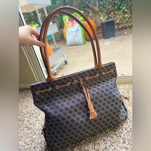 Dooney & Bourne Gray Black Purse With Brown Handle